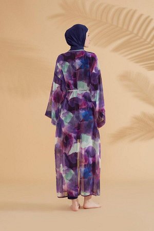 Фиолетовое кимоно-кафтан с батиковым узором P2338