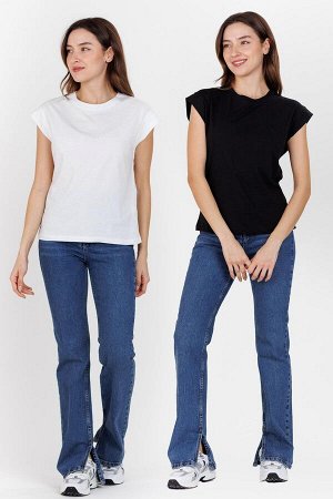 Женская черно-белая футболка из двух предметов с круглым вырезом и низкими рукавами