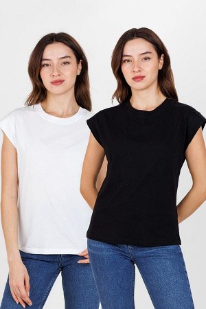 Женская черно-белая футболка из двух предметов с круглым вырезом и низкими рукавами