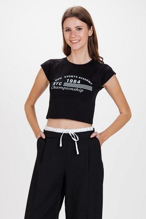 Женская черная укороченная футболка из эластана с принтом NYC 1984