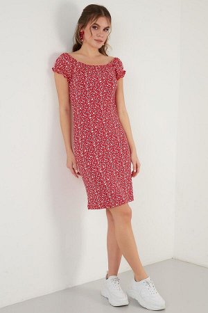 Платье с воротником «Кармен» с цветочным узором 5863700