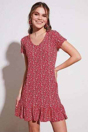 Мини-платье с цветочным принтом и оборками 5863677