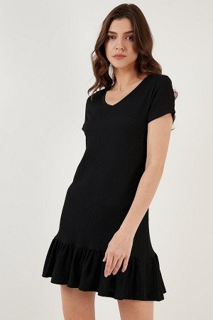Мини-платье стандартного кроя с V-образным вырезом и запахом, оборками 5865071