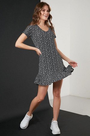 Мини-платье с цветочным принтом и оборками 5863677