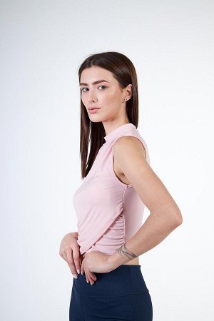 Женская укороченная футболка без рукавов с высоким воротником и драпировкой Rose - Ivana