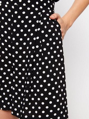 Женская короткая юбка из вискозы в горошек с эластичной резинкой на талии