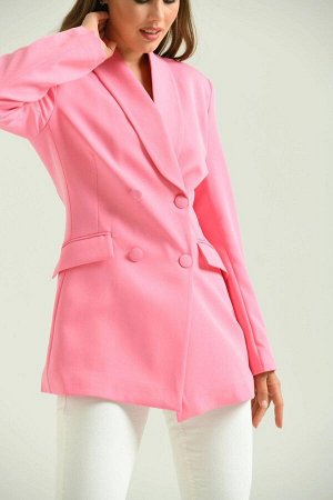 Женский розовый двубортный длинный пиджак