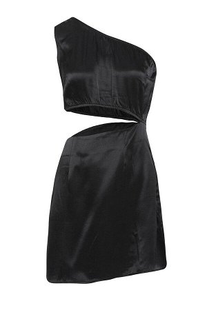 Платье с глубоким вырезом на одно плечо, черное