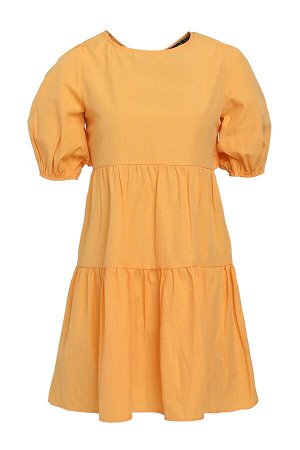 Платье с открытой спиной и пышными рукавами Светло-оранжевое