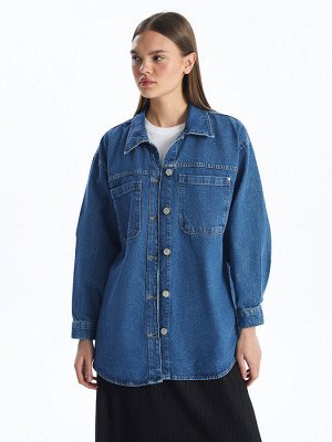 Простая женская джинсовая куртка с длинным рукавом с рубашечным воротником