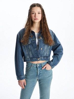 Обычная укороченная женская джинсовая куртка с длинным рукавом с рубашечным воротником