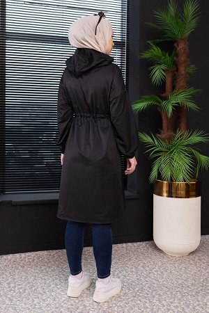 Женская черная накидка с простым воротником и капюшоном — 3965