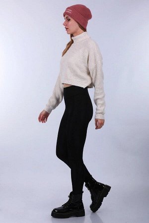 Женский укороченный свитер в рубчик с высоким воротником цвета экрю HZL24W-BD1102171