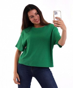Зеленая женская футболка оверсайз из мятой ткани