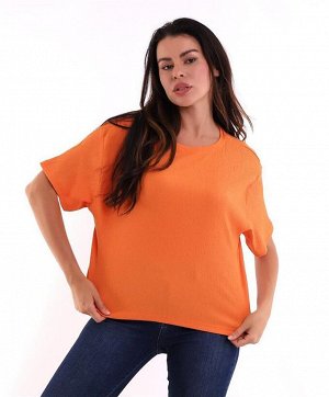 Оранжевая женская футболка оверсайз из мятой ткани