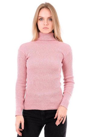 Женский розовый вельветовый трикотажный свитер с высоким воротником HZL22W-H100011