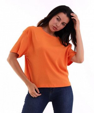 Оранжевая женская футболка оверсайз из мятой ткани