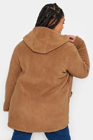 Тонкая плюшевая куртка большого размера с капюшоном, без пуговиц и передними карманами 302710