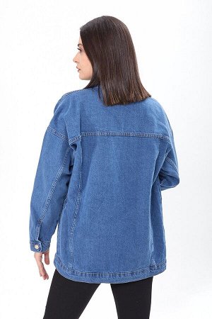 Женская синяя куртка с каменным воротником и прямым рубашечным воротником - 23622