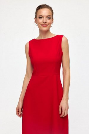 Однотонное Платье Миди С Драпировкой - Красный