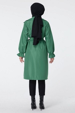Зеленый женский тренч с прямым рубашечным воротником — 23109
