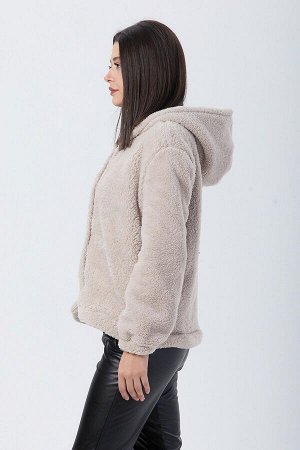 Бежевая женская куртка с прямым воротником и капюшоном — 13047