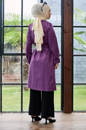 Женский фиолетовый плащ с прямым рубашечным воротником — 11012