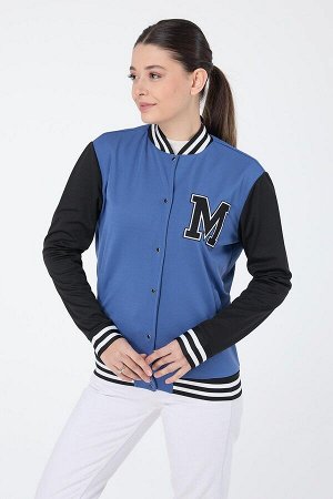 Синяя женская студенческая куртка с прямым воротником — 13003