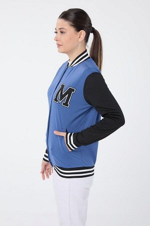 Синяя женская студенческая куртка с прямым воротником — 13003