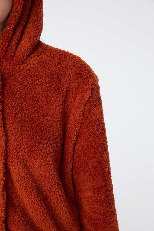 Женская однотонная куртка с капюшоном и плиткой — 13047