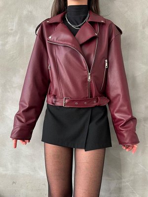 Женская бордовая кожаная куртка
