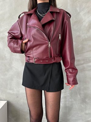 Женская бордовая кожаная куртка
