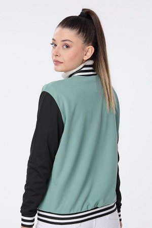 Зеленая женская куртка колледжа с прямым воротником — 13003