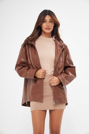 Женская светло-коричневая куртка из овечьей кожи с капюшоном
