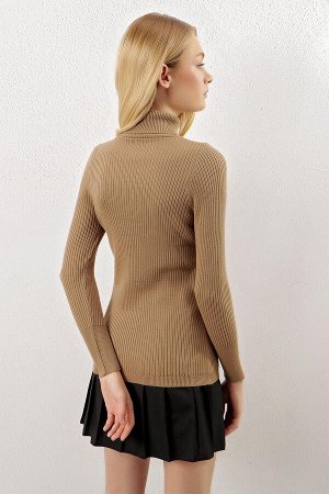 Женская норковая водолазка в рубчик, базовый трикотаж, свитер