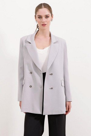 Женский серый пиджак в полоску с двумя пуговицами 0699