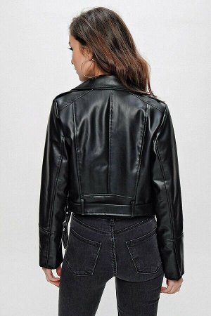 Черная женская байкерская куртка из искусственной кожи HZL22W-BD110291