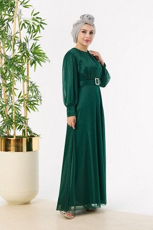 Прямое женское зеленое вечернее платье среднего размера — 11005