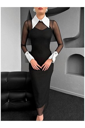 Женское прозрачное платье с черным воротником