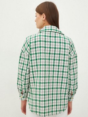Женская твидовая куртка-рубашка в клетку с длинными рукавами и пуговицами спереди