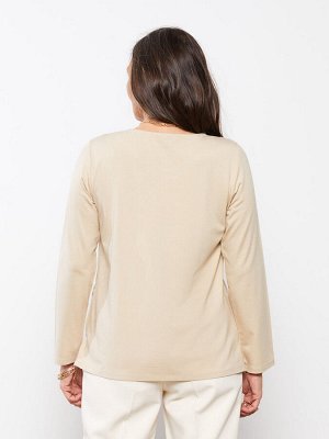Женская футболка с длинным рукавом и круглым вырезом, расшитая пайетками