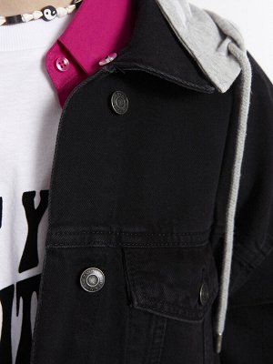 Женская джинсовая куртка с простым карманом и капюшоном с длинными рукавами