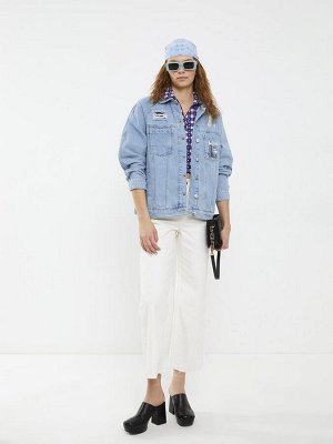 Женская джинсовая куртка родео с длинным рукавом и воротником рубашки с принтом