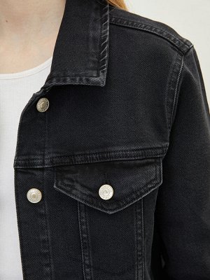 Простая женская джинсовая куртка родео с длинным рукавом с рубашечным воротником