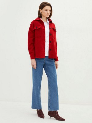 Простая женская твидовая куртка-рубашка большого размера с застежкой спереди и длинными рукавами