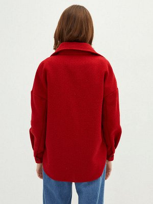 Простая женская твидовая куртка-рубашка большого размера с застежкой спереди и длинными рукавами