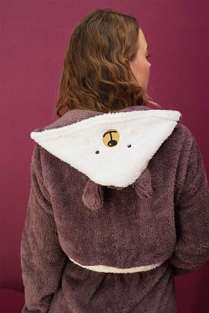 Женский флисовый халат Пижамный топ с поясом и узором с карманами