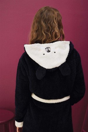Женский флисовый халат Пижамный топ с поясом и узором с карманами