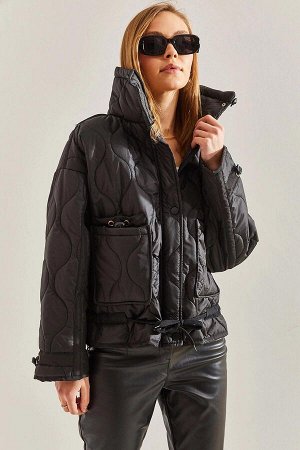 Женское эластичное пальто с воротником и молнией