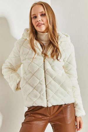 Женское стеганое плюшевое пальто с капюшоном